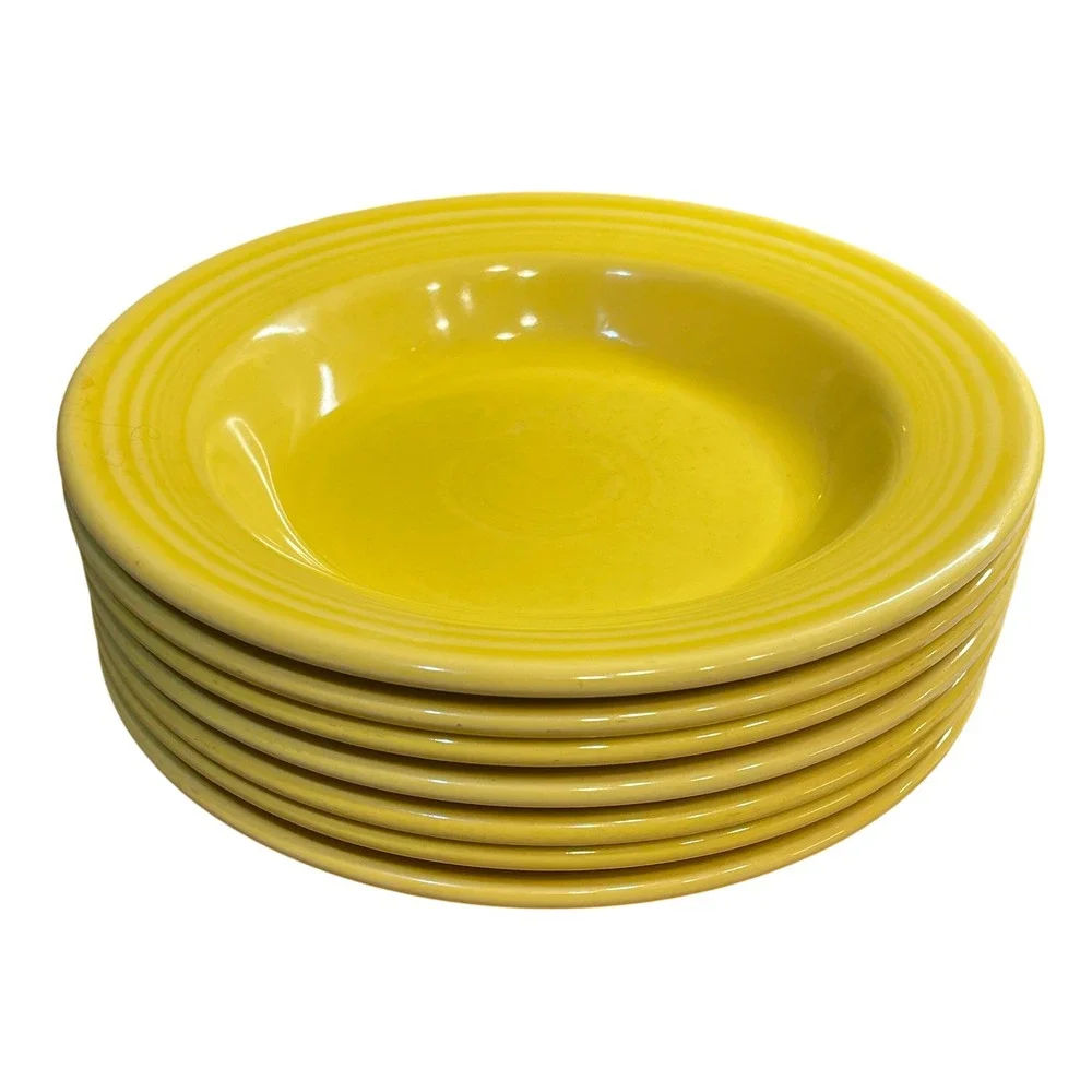 Fiesta Homer Laughlin Sunflower Yellow Rimmed 9 inch Soup Bowls Set of 7